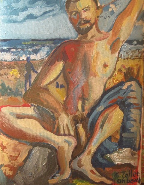 Albrecht  on the beach,cm 34 x 42,oil on canvased paper,2011