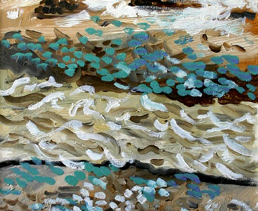 But river,Green Pebbleshore, 1997,cm 60 x 40,oil on canvas copy